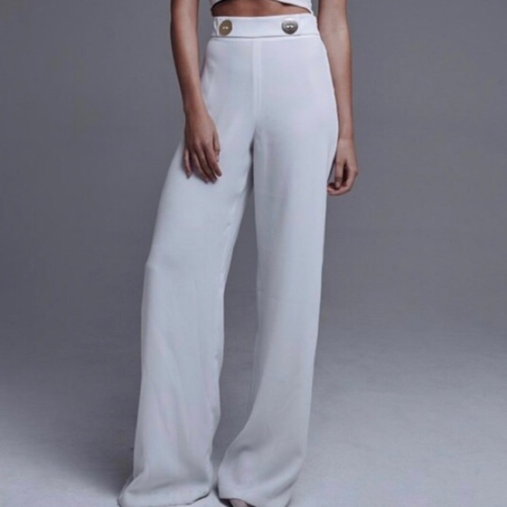 Zara High Waist Palazzo Pants in White - XS